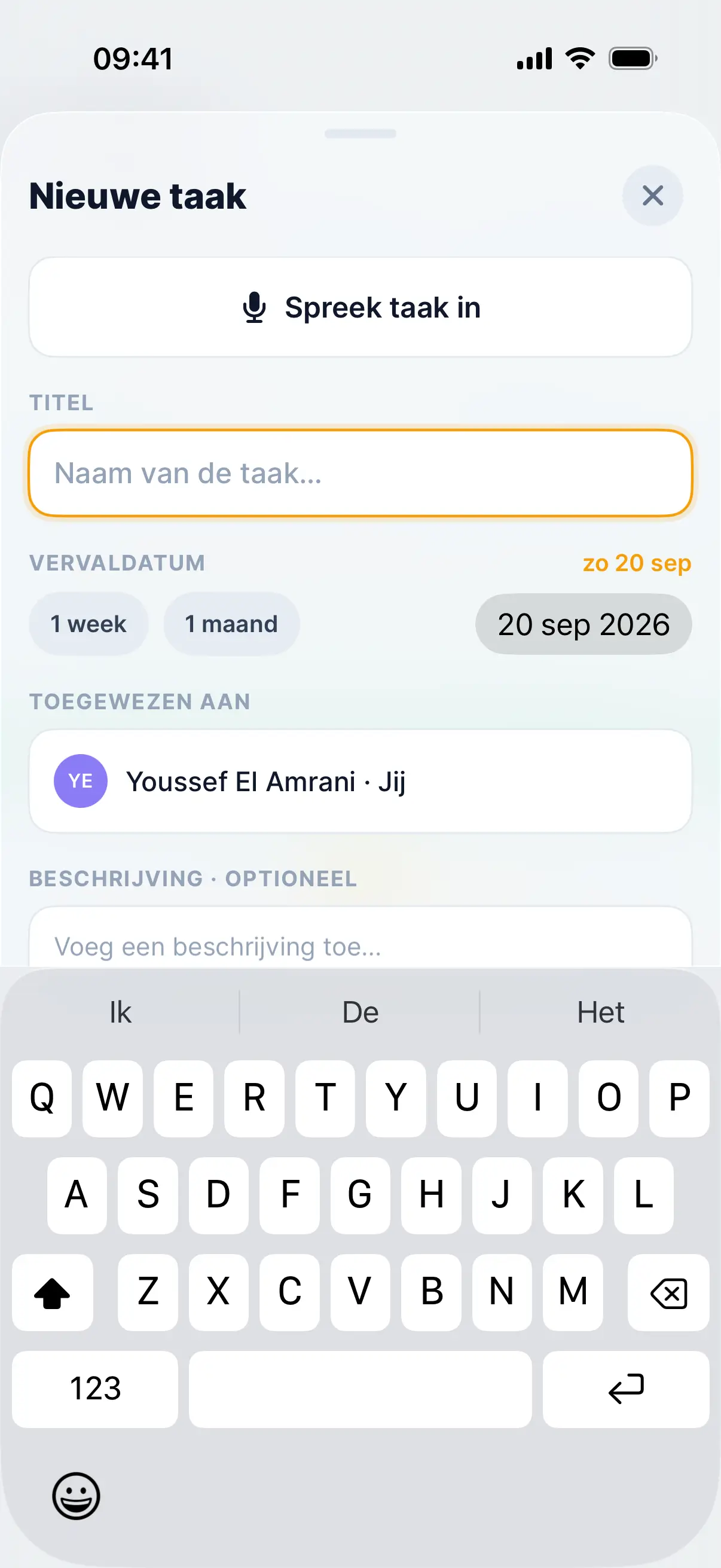 Een nieuwe taak inspreken in de Staurio-app met on-device spraakherkenning
